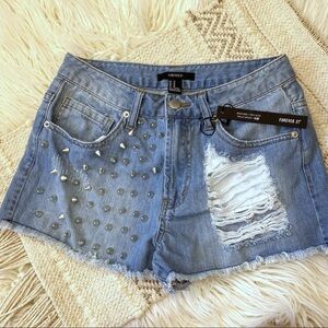 Forever 21 High Rise Distressed Studded Jean Short